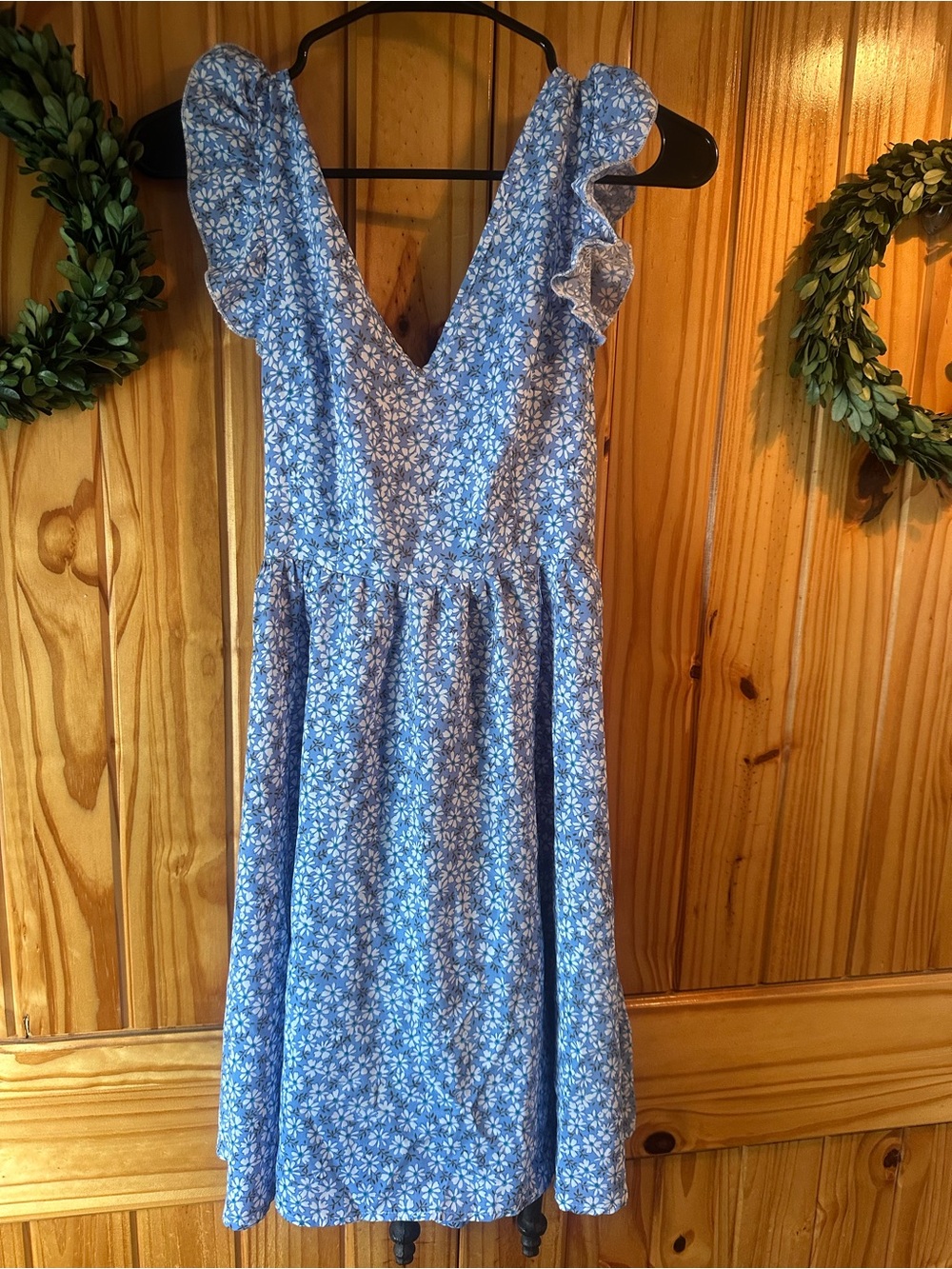 SHEIN Blue Floral Mini Dress with Ruffle Straps